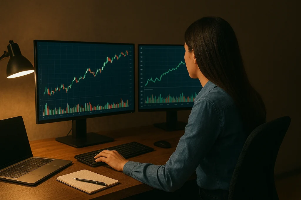 une tradeuse qui fait du scalping